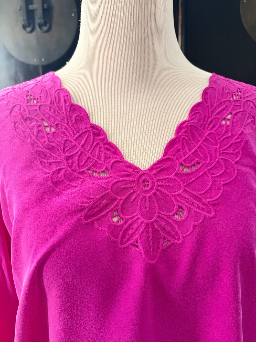 Sezane Fuchsia Floral Lace V-Neck Blouse - Picture 3 of 10